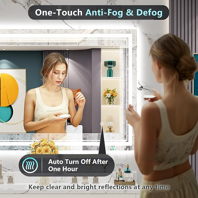 48x36 LED Bathroom Mirror with Lights, Backlit and Front Lit Anti-Fog Lighted