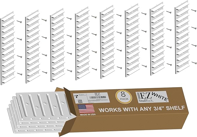 Made in USA EZStudRack Adjustable Shelf Brackets, Your Wood, You Supply It