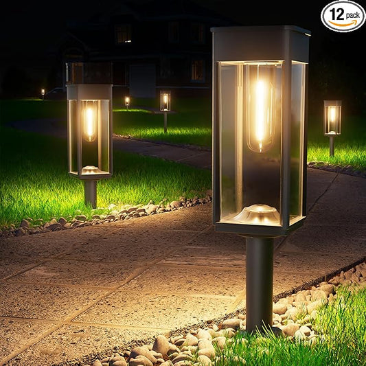 BITPOTT Solar Pathway Lights Outdoor,Bright Solar Lights for Outside, Waterproof Auto On/Off Garden Lights Solar Powered Landscape Lights for Yard Walkway Driveway Lawn (Warm White, 12 Pack)