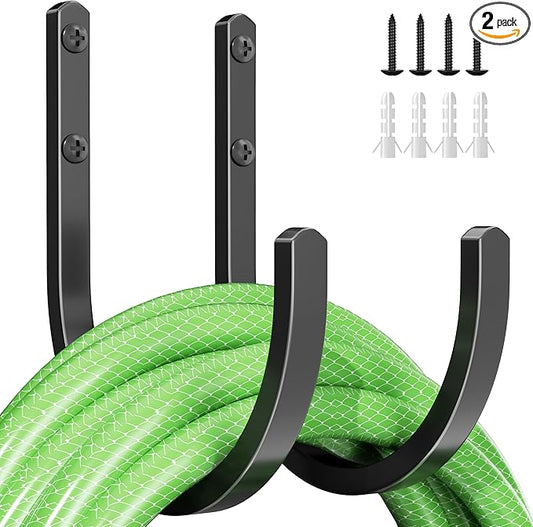 songsoso Garden Hose Holder Wall Mount - Aluminum Hose Hanger for Outside, Durable Wall-Mounted Hooks for Garden & Outdoor Useï¼2 Hooksï¼