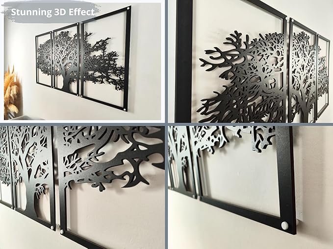 Vailla Tree of Life Wall Art 3pcs Family Tree Wall Decor 3D Wooden Wall Hanging