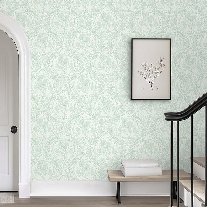 Ismoon Floral Wallpaper Peel and Stick Sage Green Contact Paper Boho Vintage