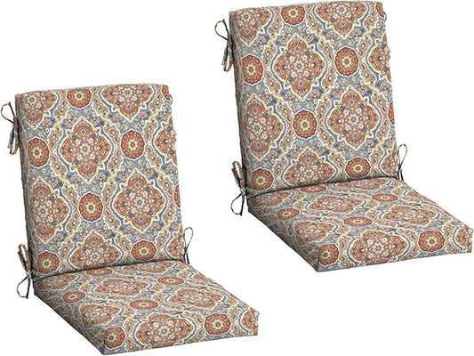 Arden 2-Pack Outdoor Patio Dining Chair Cushion, 20x44, Rain-Proof Seat Pad, Fade-Resistant Outdoor Cushion Global Vintage Medallion