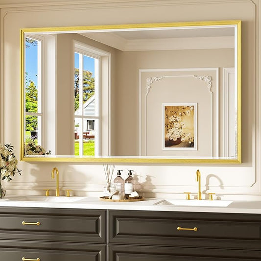 Keonjinn 60" x 36" Gold Bathroom Mirrors