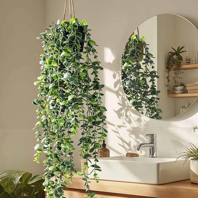 Artificial Hanging Plant 2 Pcs Faux Plant Ivy Vine Faux Eucalyptus Vines Fake