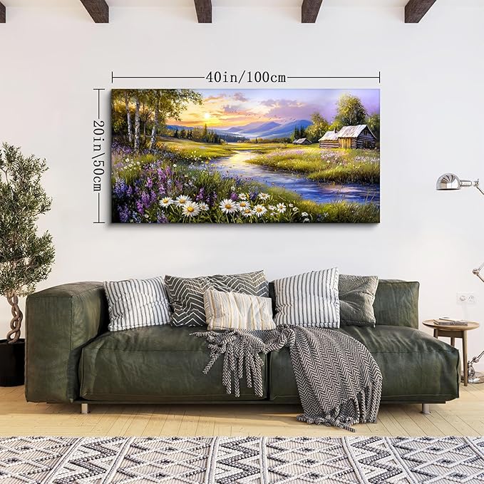 SERIMINO Large Wall Art Prints, Rural Landscape Wall Decor, Meadow Wildflower