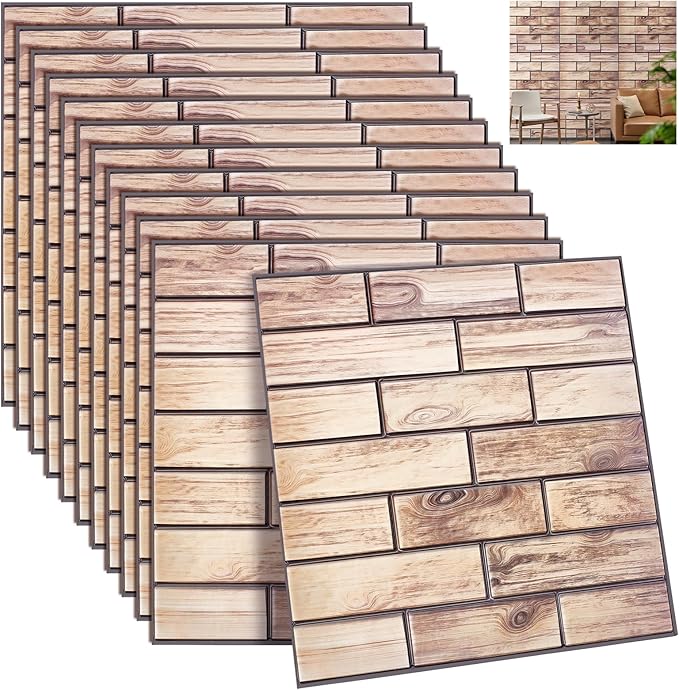 12PCS 3D Wall Panels Peel and Stick Foam Faux Brick Wall Panels, Self-Adhesive