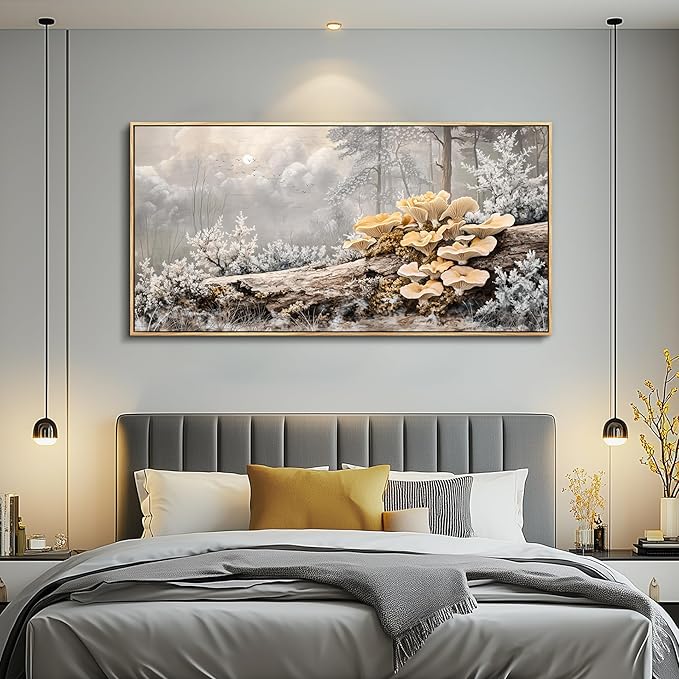 QIYILEXWART Large Wall Decor For Living Room Canvas Wall Art For Office Modern Wall Decorations For Bedroom Moonlit Forest Mushroom Landscape Painting Farmhouse Pictures Artwork Home Decor 24x48
