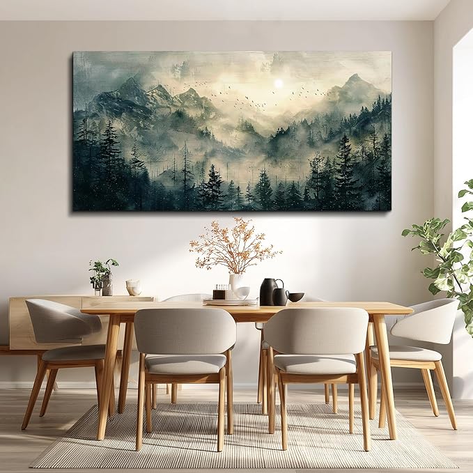 FUHAIHUA Canvas Wall Art For Living Room Framed Wall Decor For Bedroom Modern Office Wall Decoration Forest Fog Landscape Paintings Farmhouse Pictures Artwork Room Aesthetic Home Decor 20x40 In