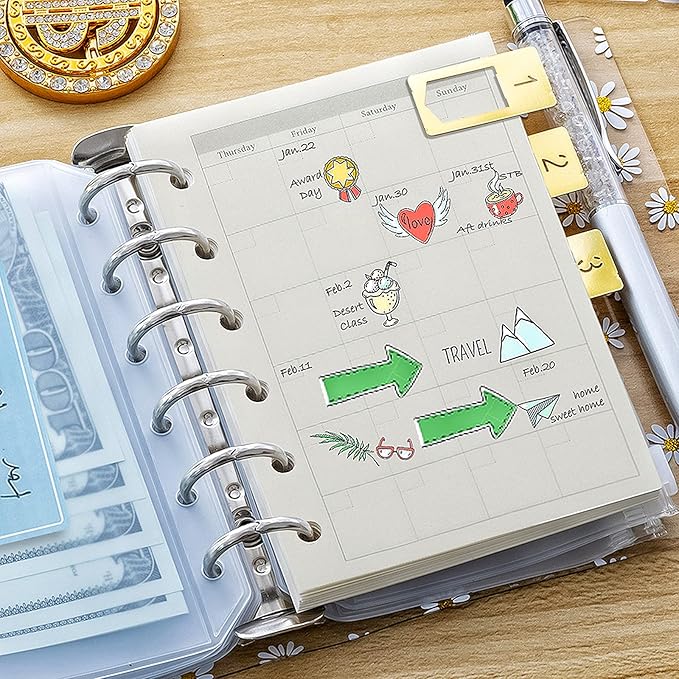 A7 Planner Refill,4 Packs per Set, Monthly Plan Paper, A7 Pocket Binder Refills Inserts 6 Ring with Label Stickers Gift,Mini Binder Refills,6 hole/100gsm Thick Paper/4.84 x 3.23'', Harphia