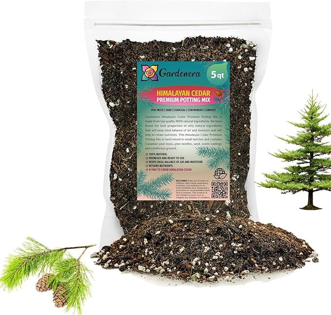 Premium Himalayan Cedar Potting Soil Mix - Perfect Balance of Nutrients, Drainage, and Aeration for Healthy Cedar Trees - 5 Quart