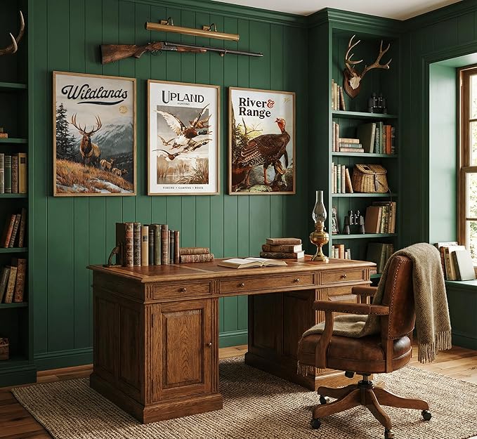 3Pcs Framed Wild Animal Canvas Wall Art Nature Wilderness Deer Wild Duckturkey Wall Decor Pictures Hunting Outdoorsy Cabin Posters Prints Gift Hunter Dad for Living Room Bedroom Home Decoration