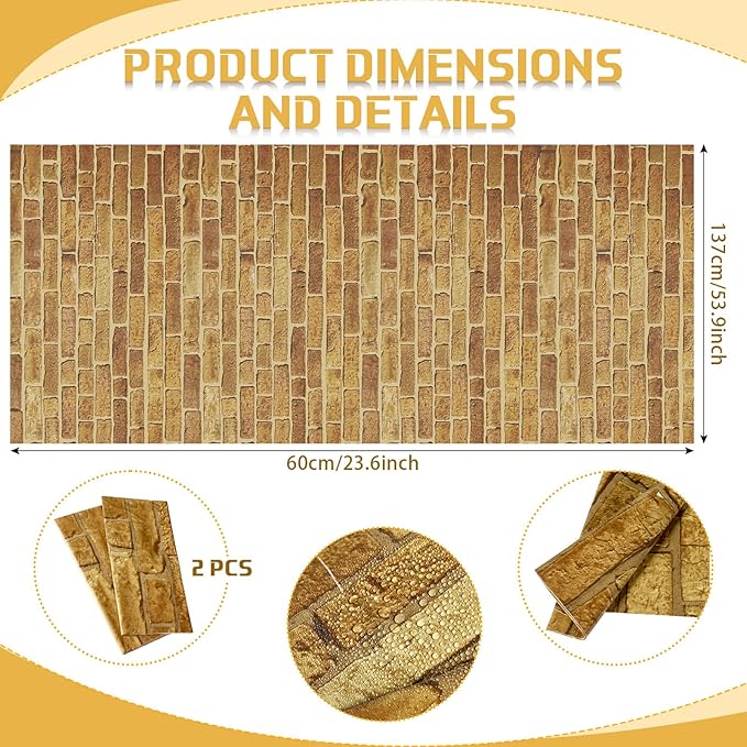 Chuangdi 2pcs 4.5 x 9 Feet Brick Wallpaper Peel and Stick Backdrop Tablecloth