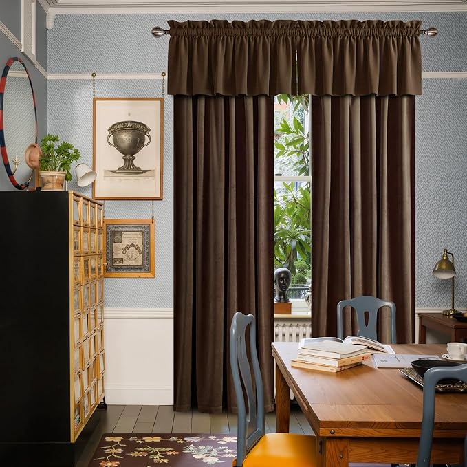 NICETOWN Brown Velvet Valance Curtains