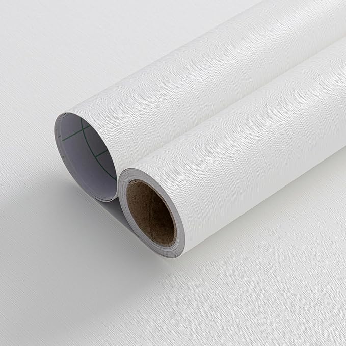 FUKU MON 23.6" X 393" White Wallpaper Peel and Stick Contact Paper Solid