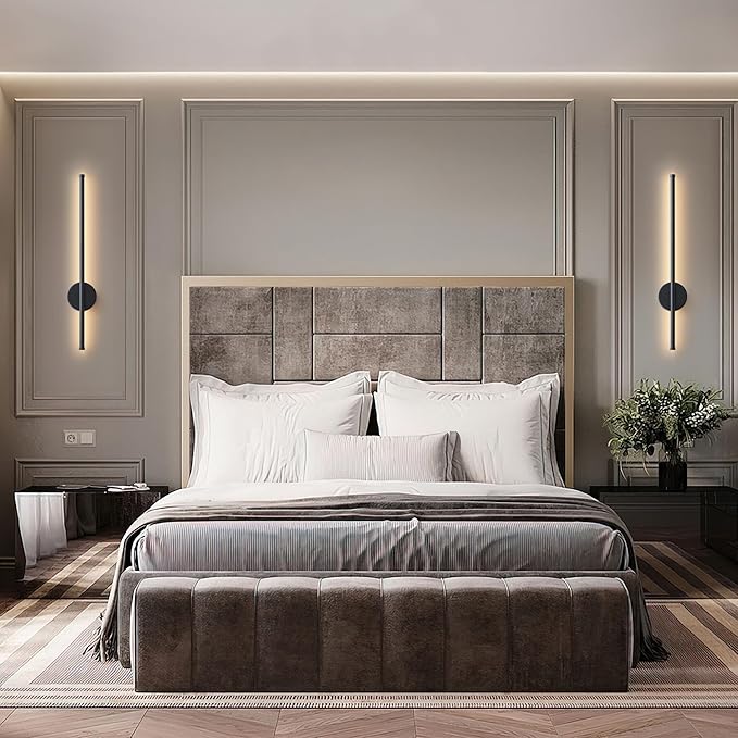 Battery Operated Modern Wall Sconces, Dimmable Wireless Wall Light Set of Two