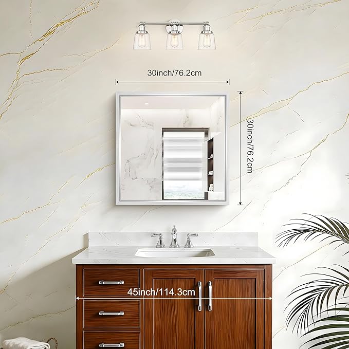 30 x 30 Silver Bathroom Mirror, Brushed Silver Square Mirror