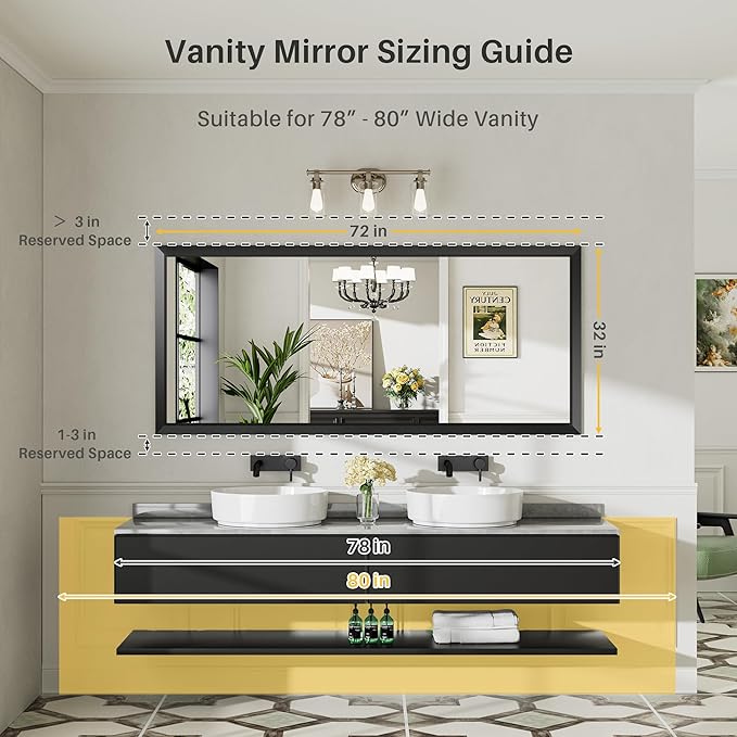 Briivue 72x32 Inch Black Bathroom Mirror