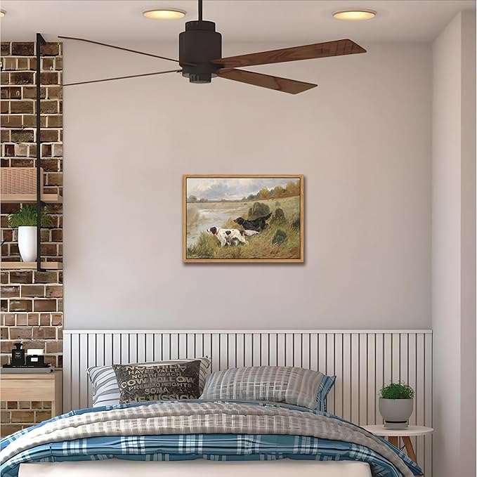 Floating Framed Vintage Hunting Dog Wall Art, Classic Countryside Landscape