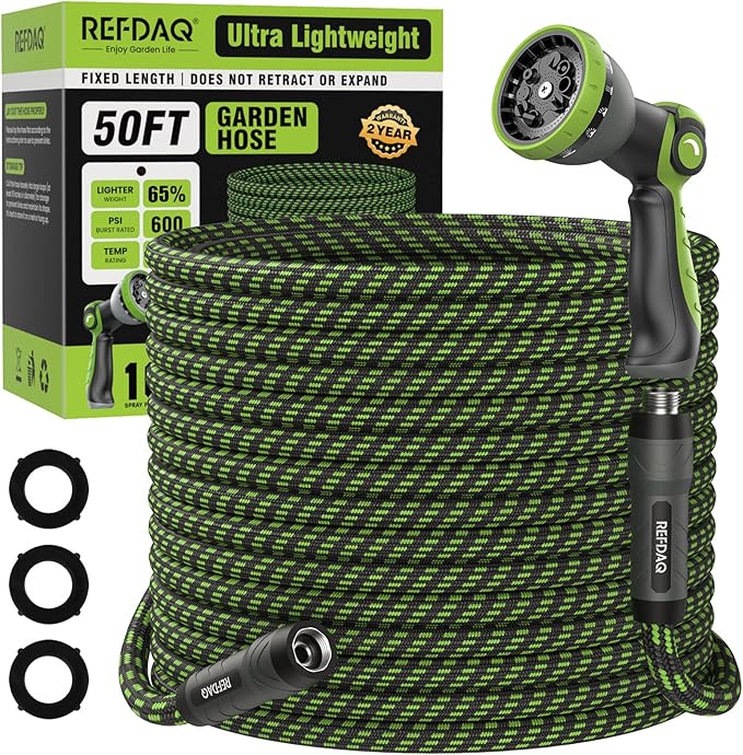 Garden Hose, Flexible Ultra Lightweight Durable, Kink-Free Water Hose with 10 Function Sprayer - Non-Shrinking, Easy to Store, All-Weather, High-Pressure (50FT)