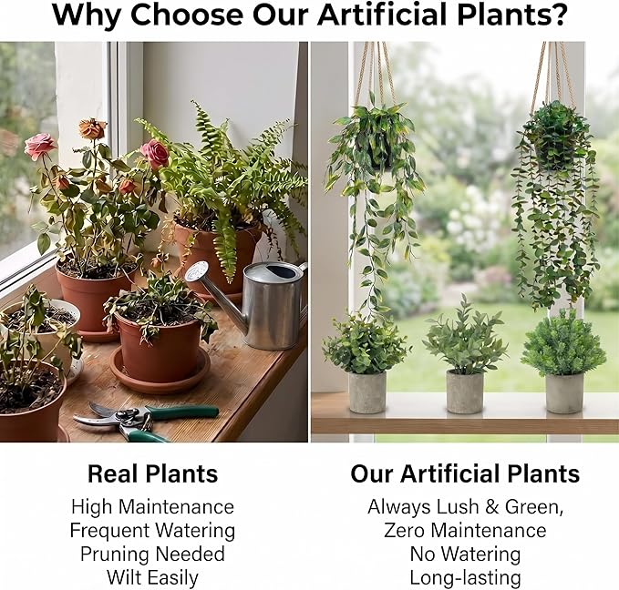5 pcack Fake Hanging Plants for Wall Home Room Office, Small Fake Plants Decor