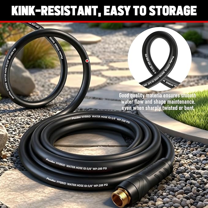 Garden Hose 50 ft x 5/8", NON-EXPANDABLE Heavy Duty Premium Flexible Water Hose, No Kink, Leakproof, Lightweight Hybrid Hose with Male to Female Fittings for Household、Backyard