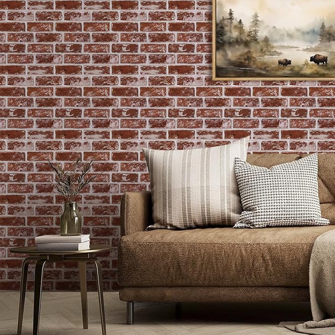 COMSTICKC 3D Faux Brick Wall Panels Peel and Stick, Small Size Thin PVC Fake