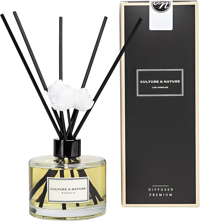 CULTURE & NATURE Reed Diffuser Set 6.7oz (200ml) Magnolia Scented Diffuser with Sticks Home Fragrance Reed Diffuser for Bathroom Shelf Decor
