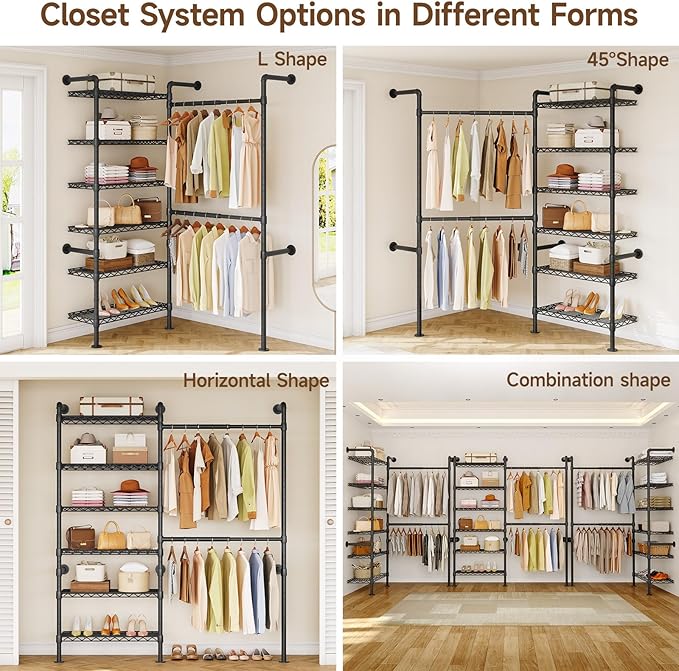 L2 Wall Mounted Closet System, Industrial Pipe Clothing Rack Clothes Racks