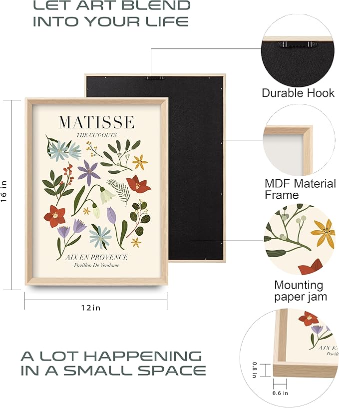 Framed Matisse Canvas Wall Art for Bedroom, Abstract Matisse Canvas Wall Decor