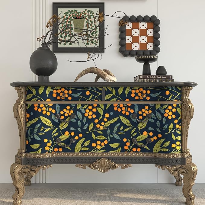 BOKEBEVE Blue Orange Green Wallpaper Peel and Stick Boho Leaves Floral Contact