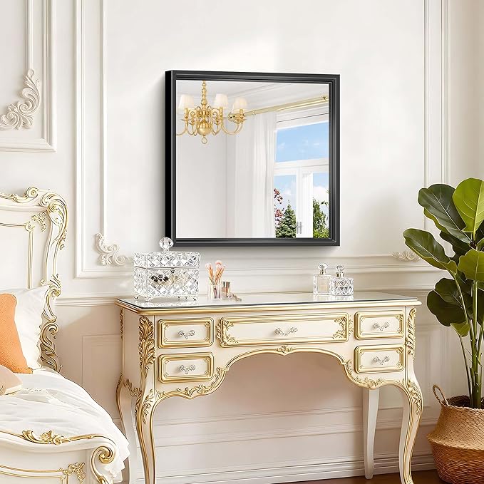 24x24 Square Black Mirror, Bathroom Mirrors