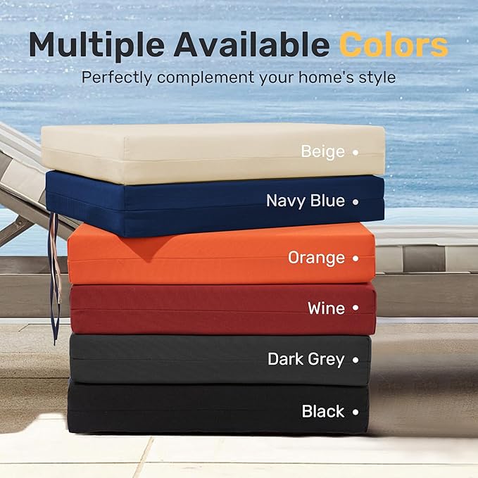 UNIKOME Outdoor Chair Cushions Pack of 4, Water Resistant Patio Cushions with Ties, High Density Sponge Filling Square Corner Seat Cushions for Outdoor Furniture, 24"*24"*4", Black