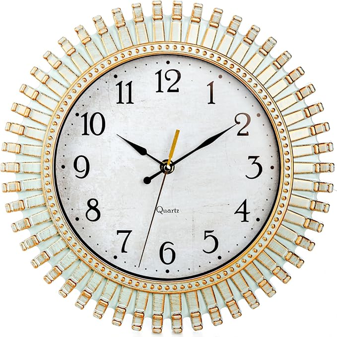 Noamus 12" Retro Wall Clock, Silent Non-Ticking Round Clock, Aqua Battery