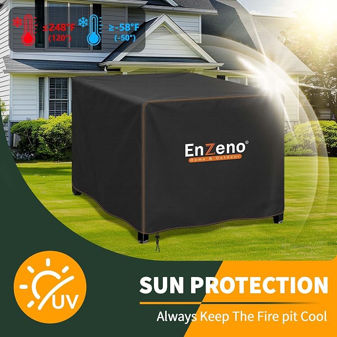 Enzeno Fire Pit Cover Square,Outdoor Firepit Cover Waterproof,Oxford Cloth Patio Fire Table Cover for Outdoor Fire Pit,Fits 28-29 inch Gas Firepit covers(29"L x 29"W x 24"H)