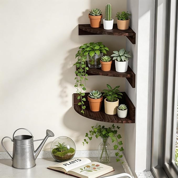 Alsonerbay Corner Shelf Wall Mount, Rustic Wood Shelves