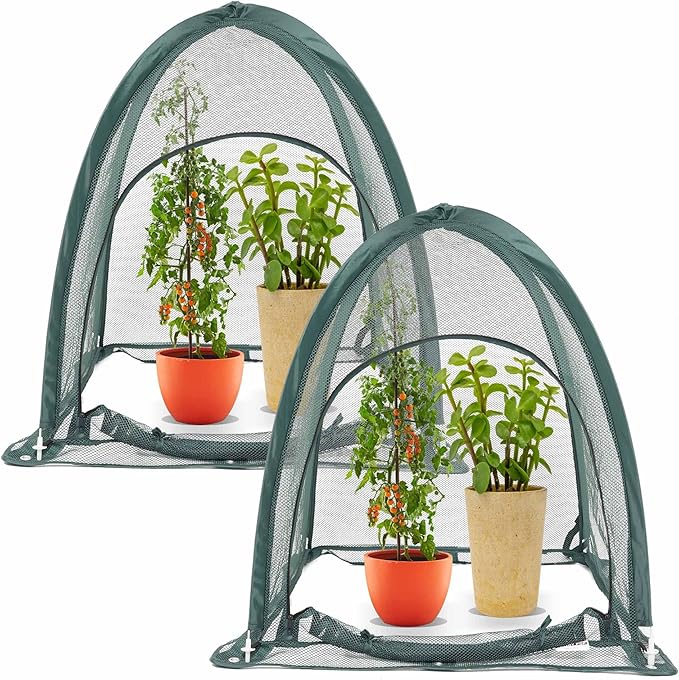 2pcs Quick Set up Pop up Garden Netting 28âx28âx32âPortable Plant Cover Net ,Locusts,Birds,Small Animal Garden Fruit and Flower Cages Portable Carry Bag with 16 Stakes