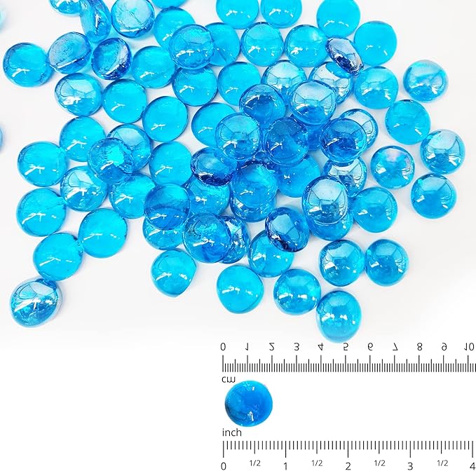 10 Pound Fire Pit Glass 1/2 Inch Reflective Round Fire Glass Drops Beads Rocks for Natural or Propane Fire Pit and Landscaping Pacific Blue