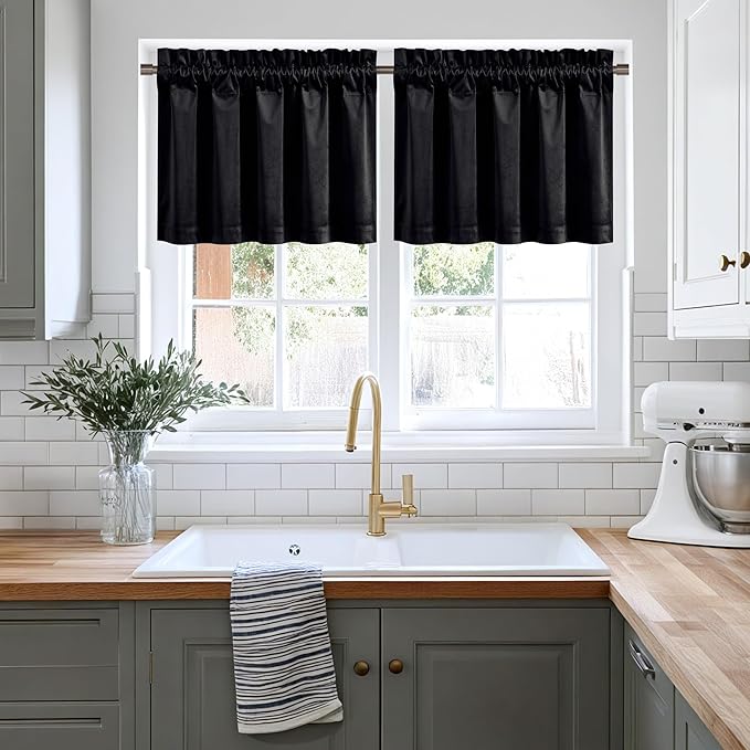 NICETOWN Black Velvet Valance Curtains