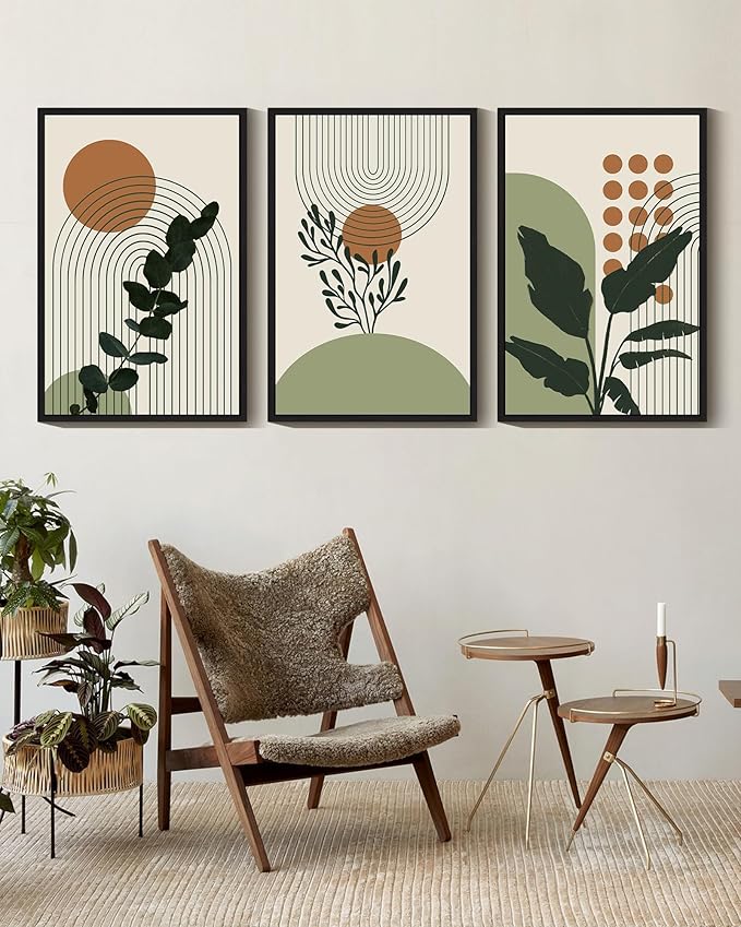 PHOPAGO Boho Plant Wall Art Green Botanical Bohemain Framed Wall Printing