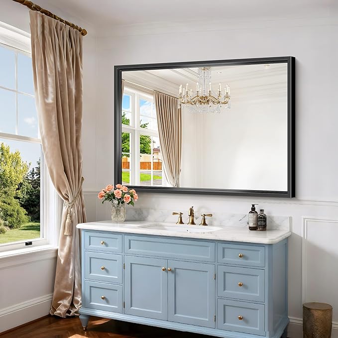 Black Rectangle Mirror, 48 x 36 Inch Large Bathroom Mirrors