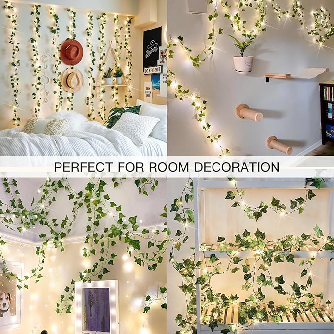 suddus Vine with Fairy Lights Plug in, 33ft 100 LED Ivy String Lights