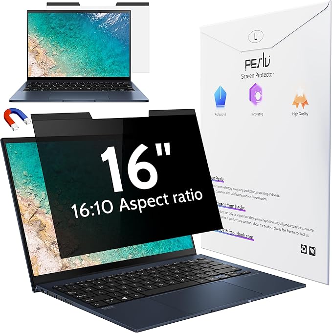 Peslv Magnetic Laptop Privacy Screen 16 inch for 16:10 Computer Monitor, 16" Removable Anti Glare Protector Blue Light Filter Shield Compatible with Lenovo Hp Dell Acer Asus Thinkpad Envy Xps