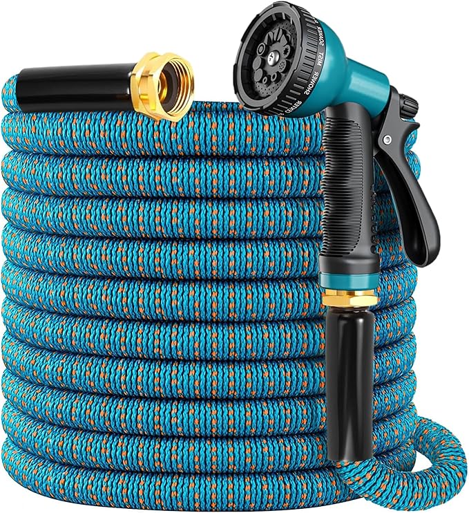 150 ft Expandable Garden Hose, 2026 New Retractable Water Hoses 150ft with 10 Function Spray Nozzle, Solid Brass Fittings, Extra Strength Fabric, Flexible Expanding Latex Core, Lightweight & No Kink