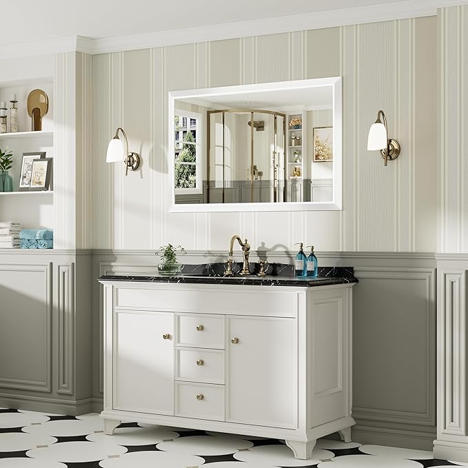 48x30 Inch White Bathroom Mirror