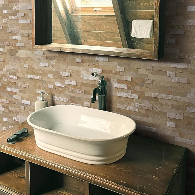 SUNWINGS 5-Sheet Peel and Stick Mosaic Natural 3D Stone Self Adhesive Marble