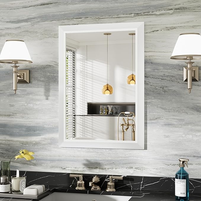 22x30 Inch White Bathroom Mirror