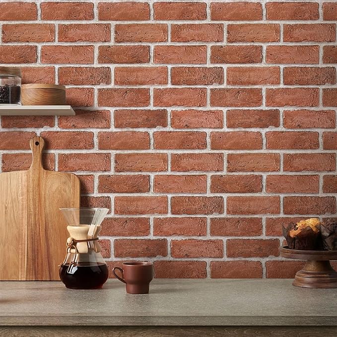 COMSTICKC 3D Red Faux Brick Wall Panel Peel and Stick, Not Real Tile, Small