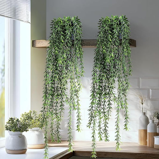 Artificial Hanging Plant 2 Pcs Faux Plant Ivy Vine Faux Eucalyptus Vines Fake