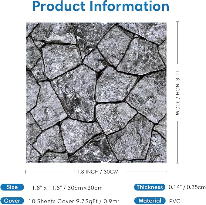COMSTICKC 3D Faux Stone Wall Panel Peel and Stick Wall Tiles, Ultra-Light Thin